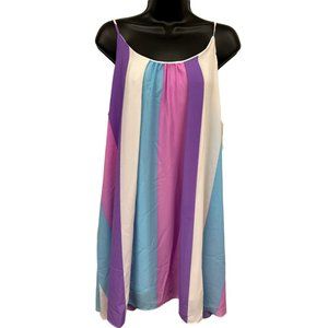 ADRIENNE Watercolor Pastel Striped Babydoll Mini Dress Spaghetti Straps Small